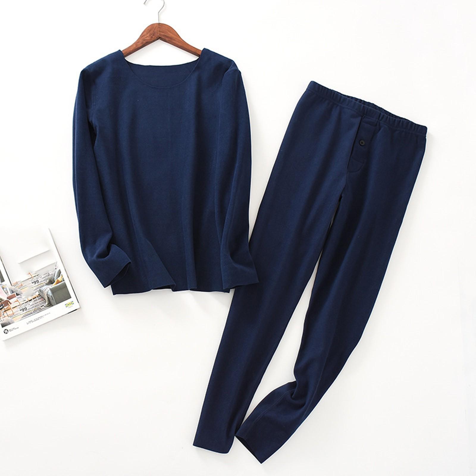 

Зимний мужской толстый теплый пижамный костюм с длинным рукавом, повседневная одежда, домашний пижамный комплект XL тёмно-синий