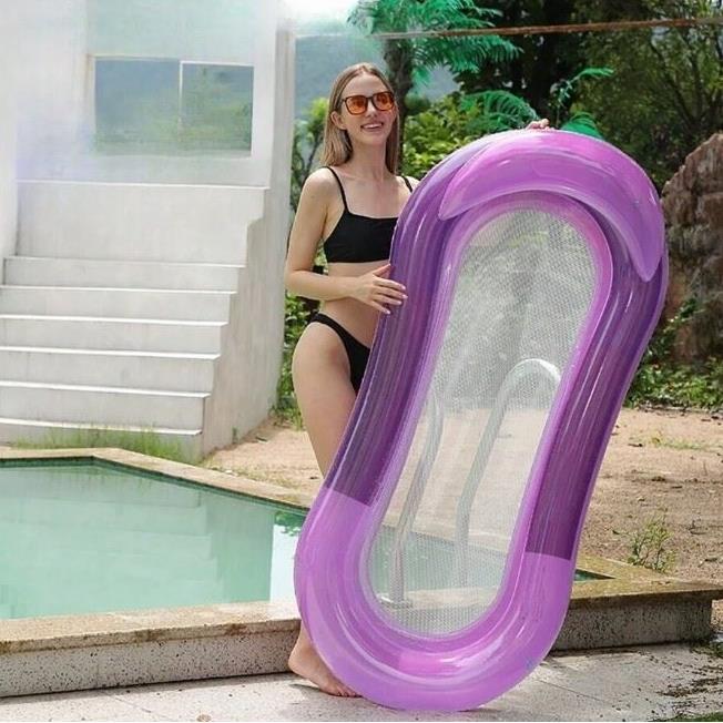 Inflatable Mattress for Swimming, Deckchair, Armchair with Backrest for Water, Mesh, 160x70 Cm, Purple