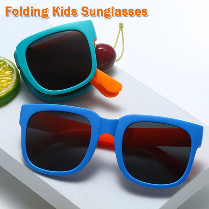 

Portable Folding Square Kids Sunglasses UV400 Shades Fashion Children Glasses Boys Girls Color Blocking Outdoor Sports Eyewear