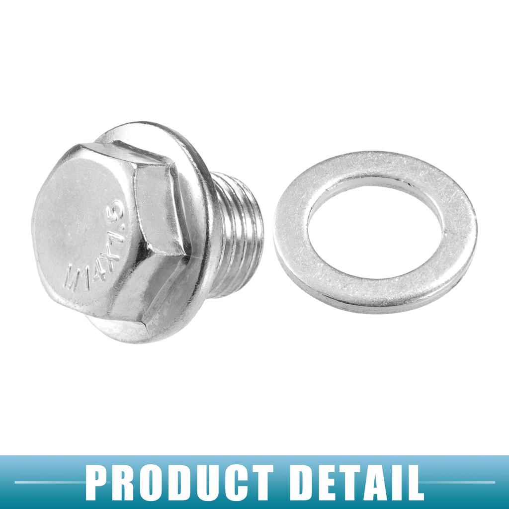 A ABSOPRO Universal Car Drain Plug with Gasket Durable M14x1.5 Metal Silver Tone (Set of 5)