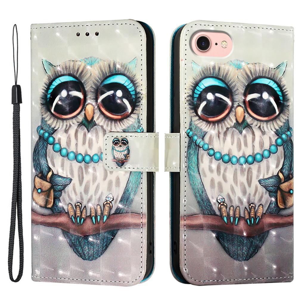 For iPhone 16e Leather Case Pattern Printing Wallet Stand Mobile Cover with Strap