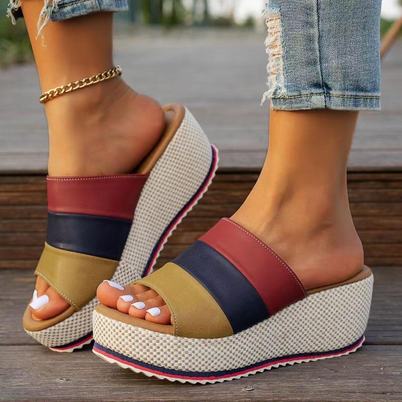 

Designer Slippers for Women Summer Open Toe Beach Slippers Wedge Platform Sandalias High Quality Casual Leather Slippers 36