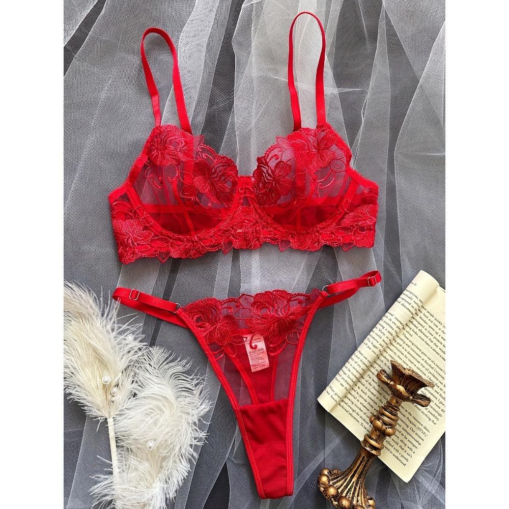 Valentine's Day New Flower Mesh Embroidery Perspective Sexy Gathering Sex Suit