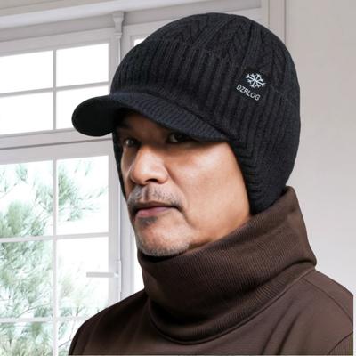 Im Alter Ohrenschutz Kälte Mütze Winter Fleece Verdickt Herren Warm mit Schirm Gestrickte Wollmütze Neu
