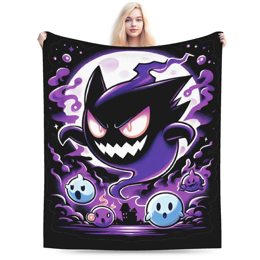 Zabawne pokemonowe Gengar potwór Koc Lekki Cienki Koralowy Polar Pluszowy Wygodny Koc do Rzucania Można Prać w Pralce