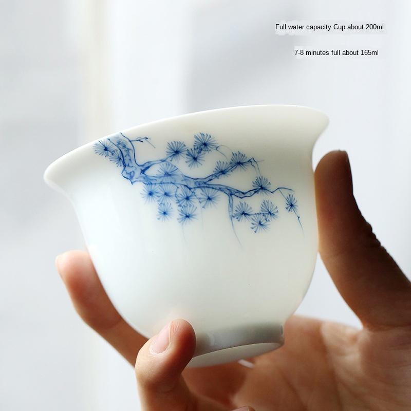 Hand-Painted Ceramic Whiteware Three-Force Cover Bowl Large Kung Fu Three-Force Bowl Handmade Ceramic Tea Cup Tea Bowl Gaiwan