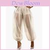 Pantaloni a lanterna corti streetwear in tessuto di poliestere a rete per donna casual
