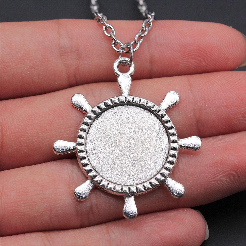 

Fit 20mm Flat Glass Cameo Base Setting Tray Pendant Antique Bronze Silver Metal Mom Necklace A25-1pcs-20mm 70cm chain