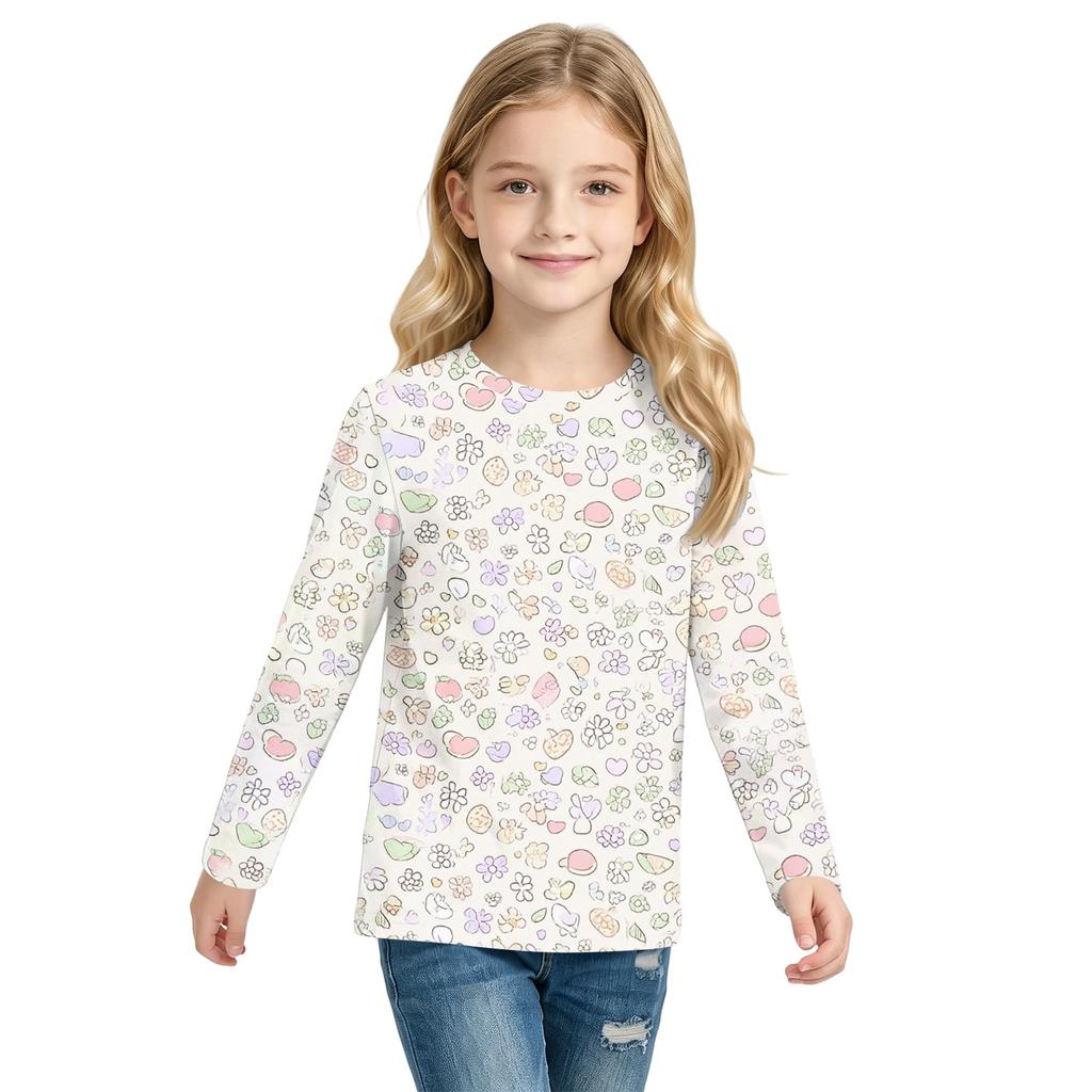 T-shirt casual a manica lunga con stampa sul collo per bambini, top per ragazzi e ragazze