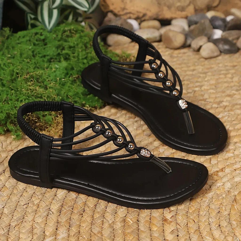 Summer 2026 Women's Soft Comfortable Sandals Slippers Crystal Bead Pendant Holiday Beach Sandals Rubber Sole Adult Leisure Shoes