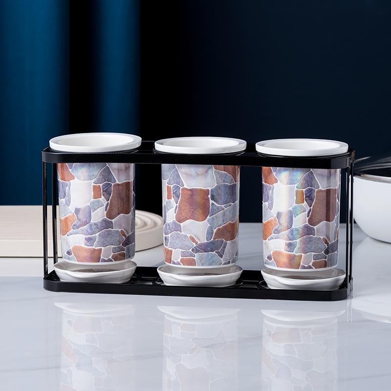 Rock Pattern Ceramic Chopstick Holder Home Tableware Storage Box Shelf Chopsticks Basket Drain Rack Storage Bottle Organizer