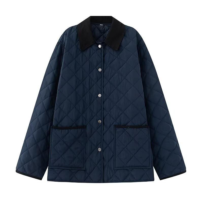 Womens Casual Quilted Cotton Jacket Corduroy Collar Pockets Regular Fit XS S M L
