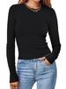 2024 Spring Women's Crew Neck Long Sleeve Ribbed Solid Color Top