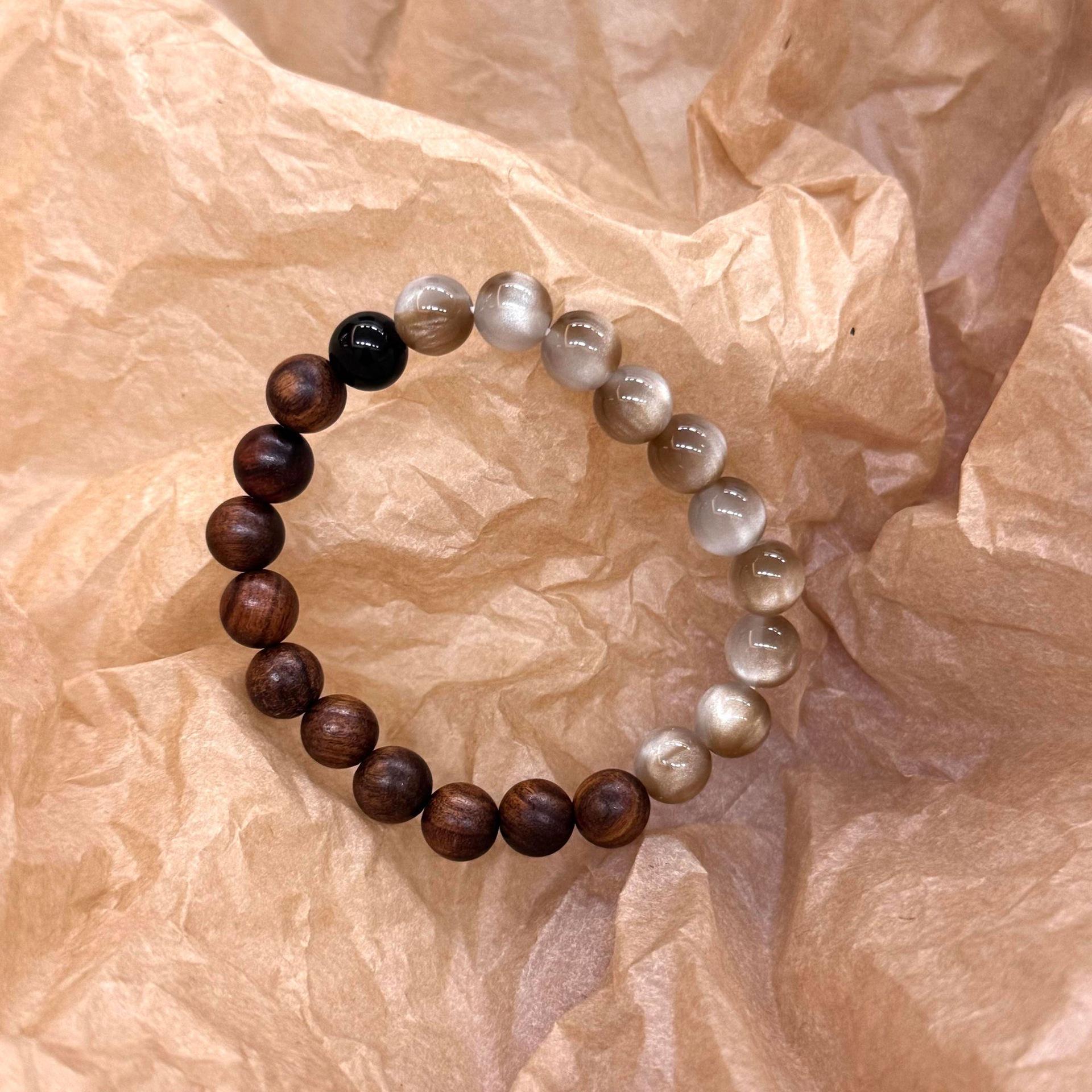 

Aoyama Natural Black Pearwood Cat s Eye Beaded Bracelet - Chinese Style Student Friendship Jewelry