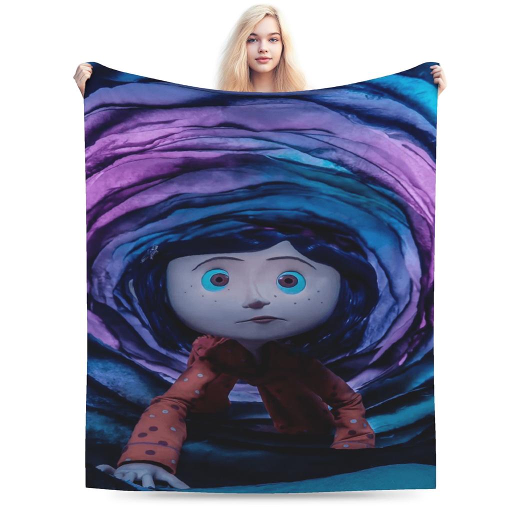 Cozy Blanket Travel Car Horror Cartoon C-Coraline Bedding Throws Novelty  Bedspread For Living Room