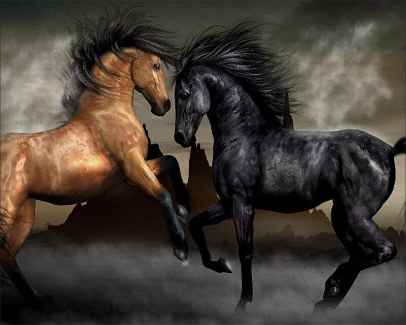 5D DIY Diamond Painting Fish Woman Flower Picture of Rhinestone Full Square Diamond Embroidery Dragon Unicorn Black Horse Animal Craft Kit Home Decor