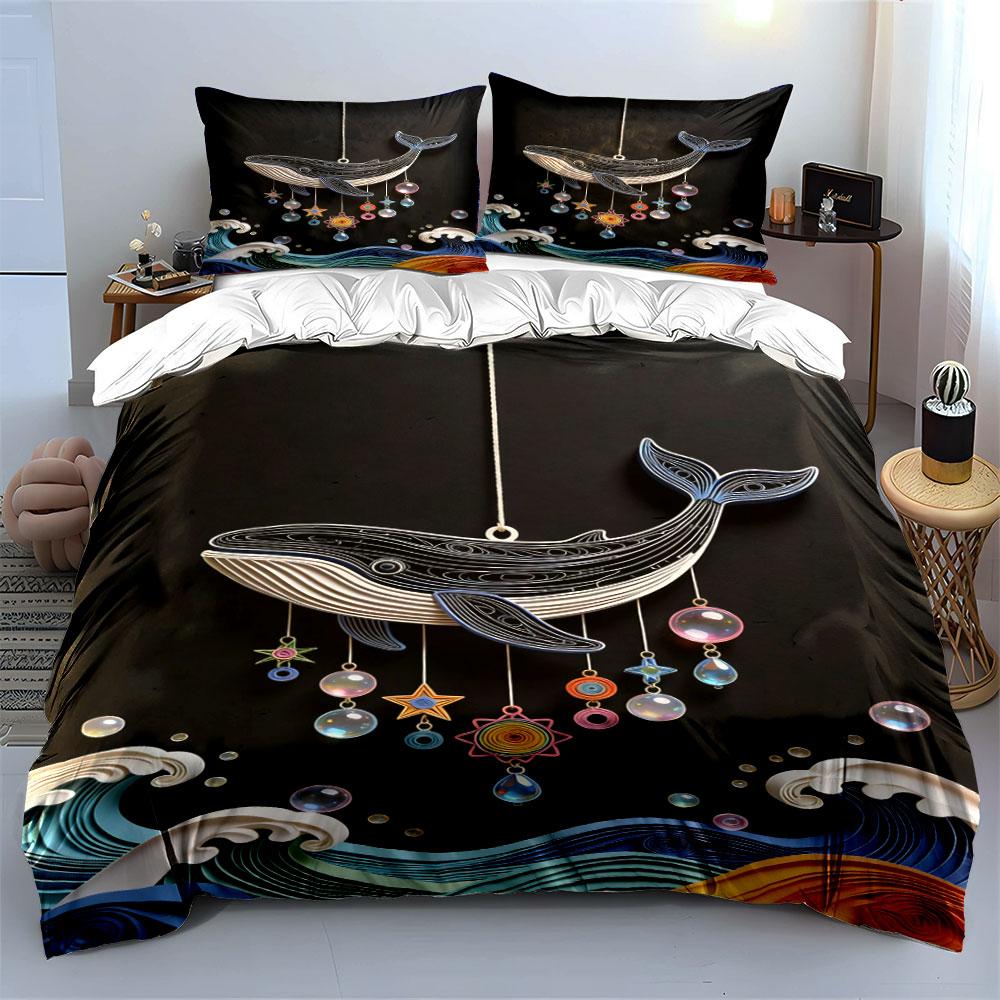 Whale, Stars, Waves Pattern. Bedding Sets Duvet Cover Sets Duvet Covers Pillowcases(1 * Duvet Cover 2 * Pillowcases, Without Duvet Insert)