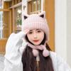 Cat Ears Knitted Hat Women'S Autumn And Winter Warm Cute Ear Protection Wool Hat Big Head Circumference Show Face Small Velvet Cold Hat