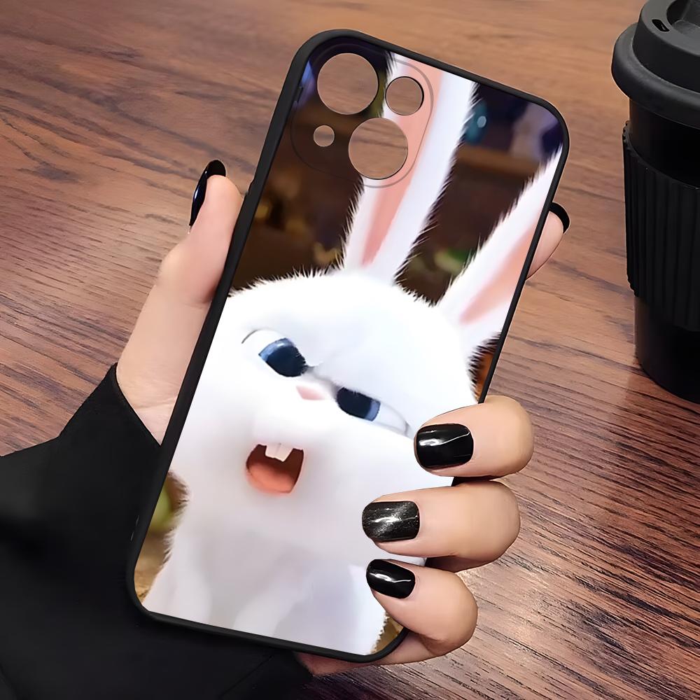 Cute Cartoon Rabbit Snowball Phone Case Matte Transparent For Iphone 16 15 Max 14 13 Mini 12 Pro 7 8 11 XR Xs X Plus Back Cover