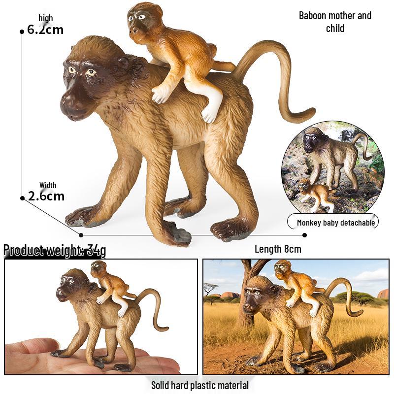 Wild Safari Animal Figurines: Giraffe, Elephant, Rhinoceros, Brown Bear, Tiger, Lion, Leopard, Hippopotamus - Solid Cognitive Toys