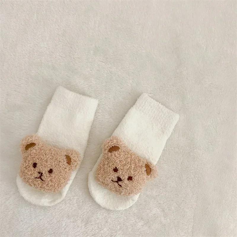 Cartoon Bear Baby Socks Girls Boys Newborn Anti Slip Soft Warm Winter Autumn Toddler Indoor Floor Thick Socken Infant Stockings