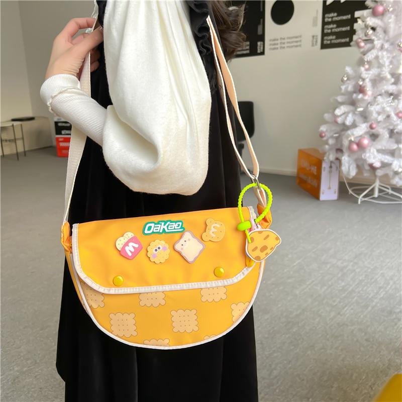Cute Japanese Canvas Crossbody Bag With Printed Design For Daily Use