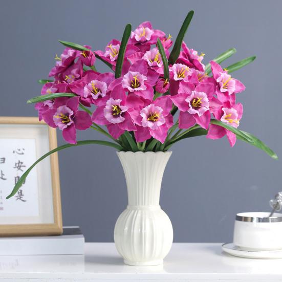 Artificial Daffodil Flowers 18 Inch Spring Faux Silk Narcissus Flower Arrangement Fake Daffodils Bouquet for Home Wedding Decor