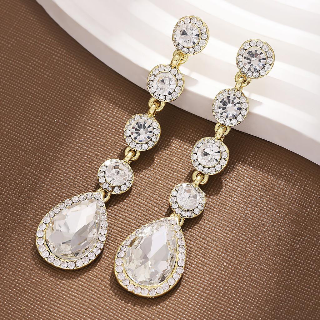Boucles d'oreilles Goutte d'eau Style Français Vintage pour Femmes avec Détails Strass pour Soirée