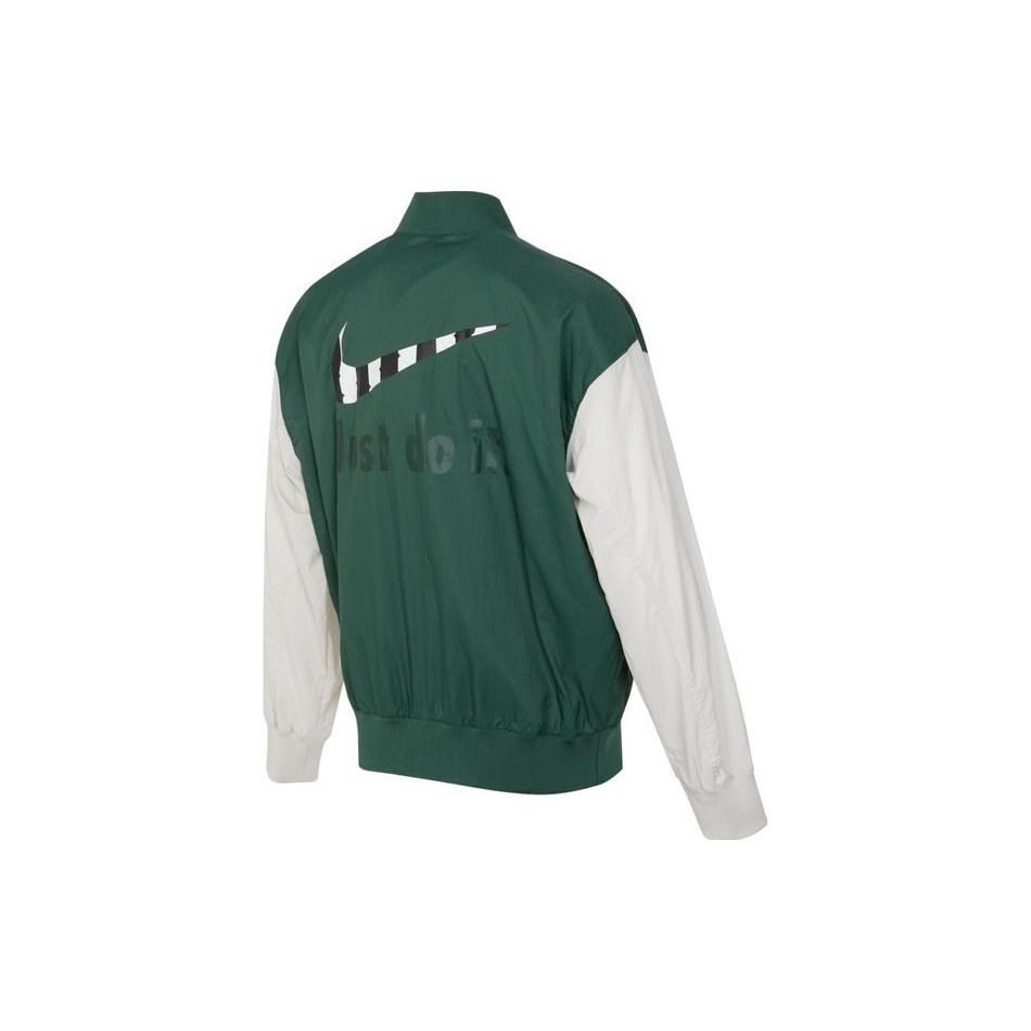Nike Logo Print Color Block Double Zip Design Woven Loose Jacket Women Jackets Green FQ0703-323