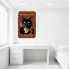 Vintage Brown Background Coffee Cat Tin Sign with Cat Holding Coffee Cup, Retro Coffee Icons, Home Cafe Bar Wall Decor Metal Pos