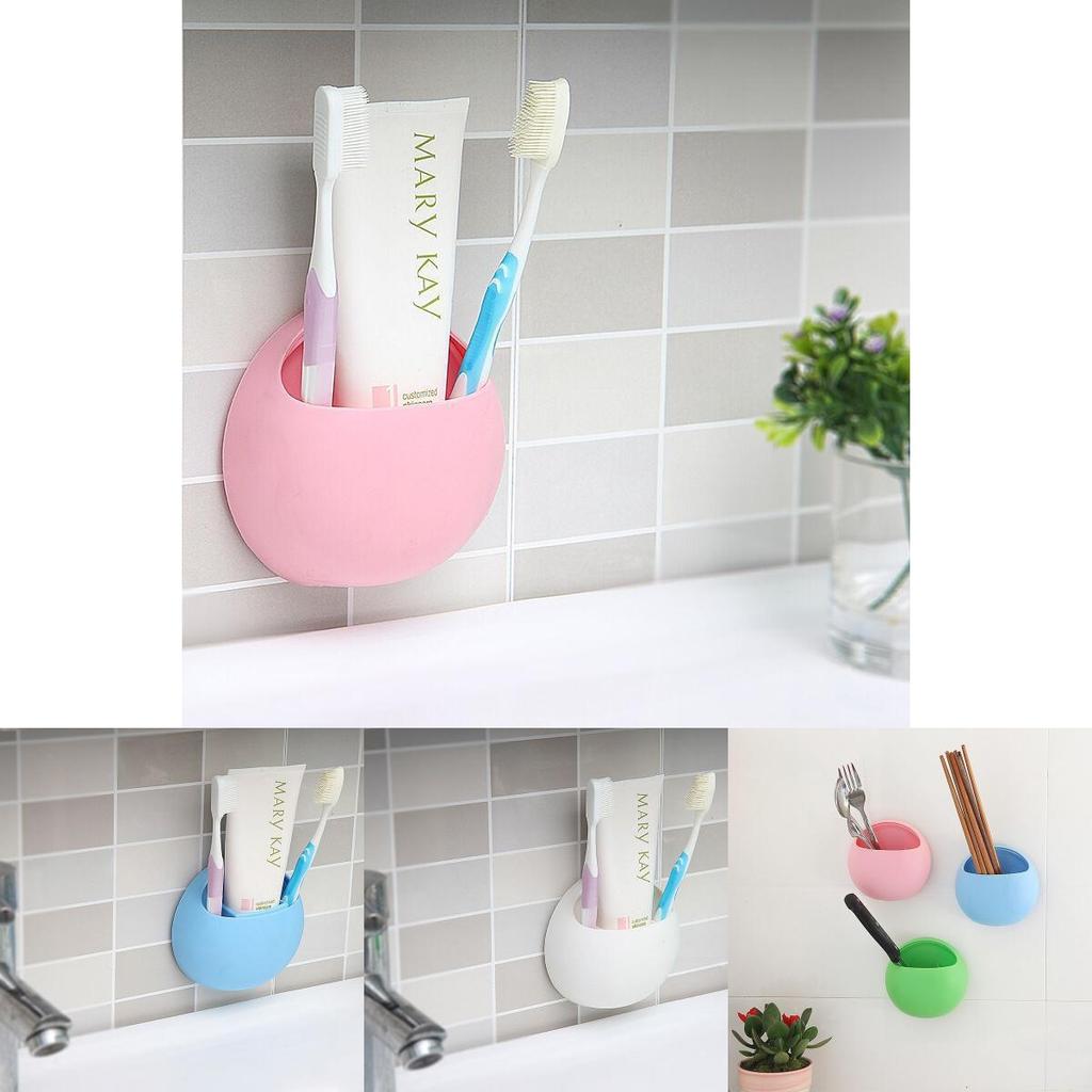 Elegant Home Bathroom Toothbrush Holder In Solid Colors With Wall Mount Suction Cup