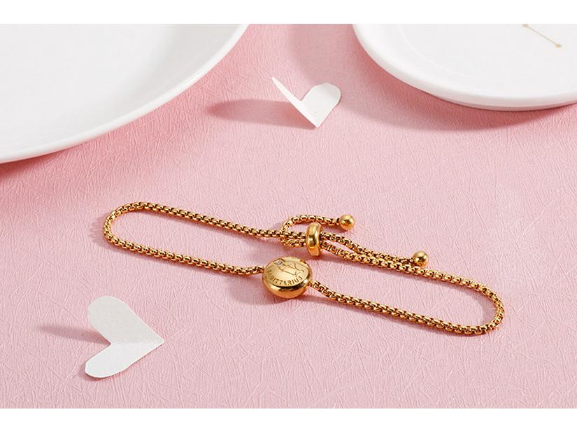 Korean Zodiac Constellations Gold Bracelet with Diamonds - Adjustable Titanium Steel Jewelry for Girls