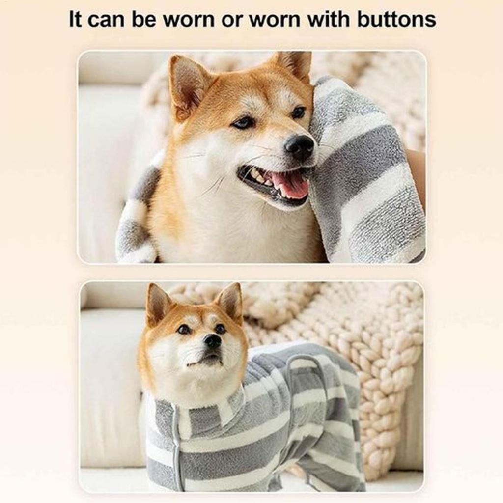 Wearable Pet Bath Towel Polyester Coral Fleece Cat Dog Bathrobe Absorbent Quick-Drying Striped Blanket Pet Washing Supplies