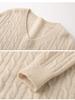 Women's 100% Pure Cashmere V-Neck Cable Knit Sweater - Bright Silk, Loose Fit, Long Sleeve