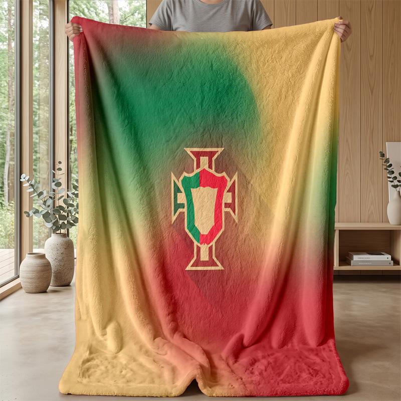 Portugal Football Printed Flannel Blanket Skin Friendly Warm Decorative Throw for Indoor Couch Bed Daily Use