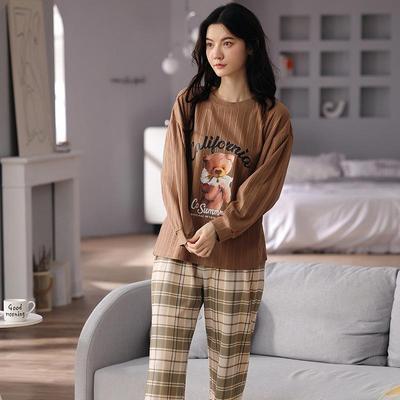 2025 Women's Spring & Autumn Cute Cartoon Cotton Pajamas - Long Sleeve & Pants, Comfortable Pullover for Homewear