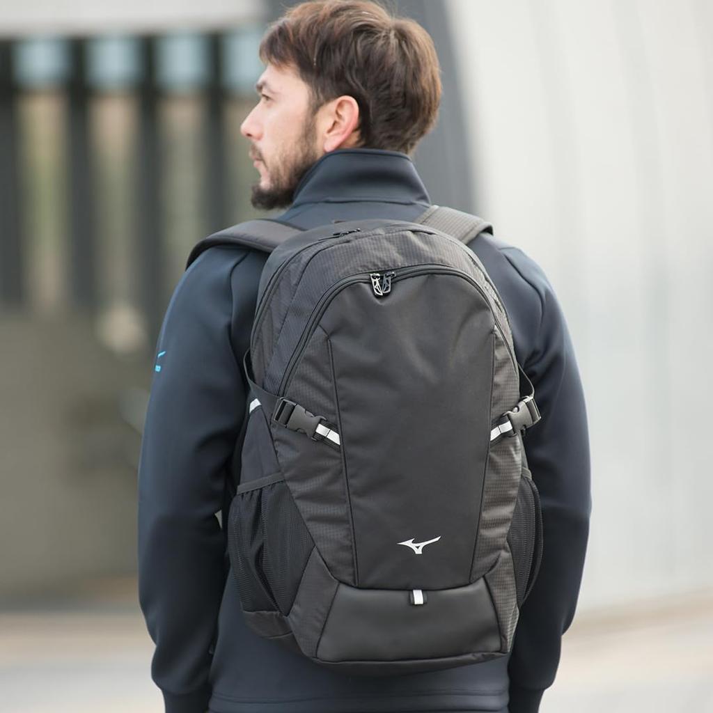 Mizuno Team Backpack, Size 30, Unisex, Large Capacity, for Sports, Club Activities, School, Shoe Storage, PC Pocket, Reflective, 33JD3103, Black