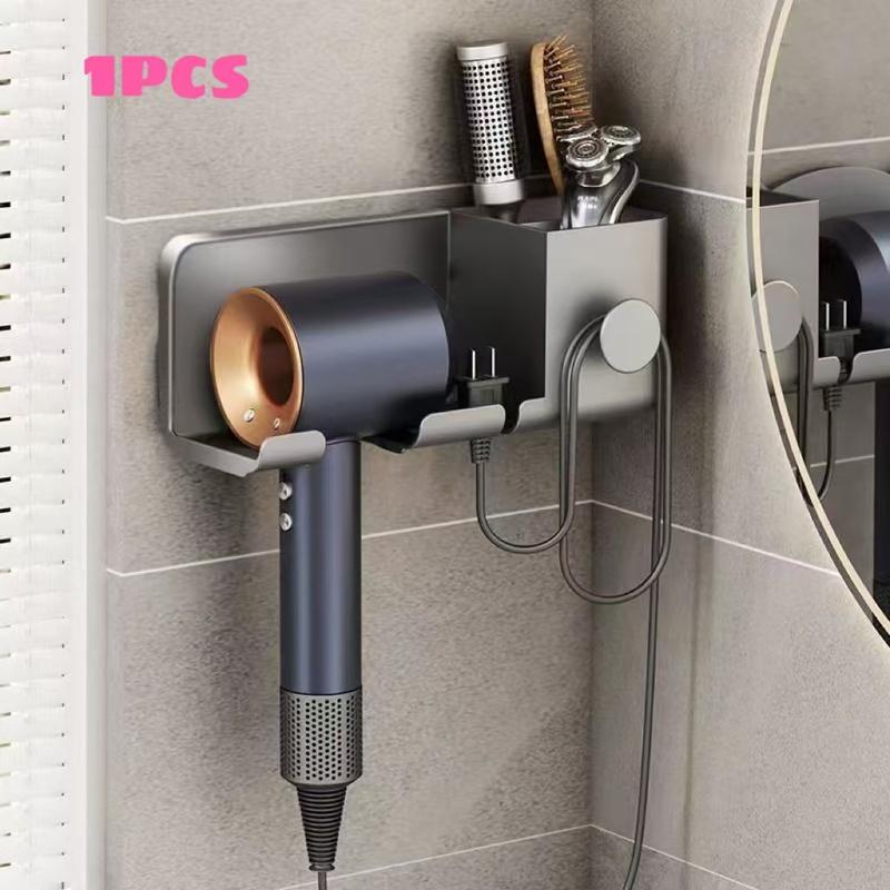 Wall Mounted Hair Dryer Holder Multi-Functional Bathroom Storage Rack Hair Tool Organizer Placement Shelf for Kitchen And Bath
