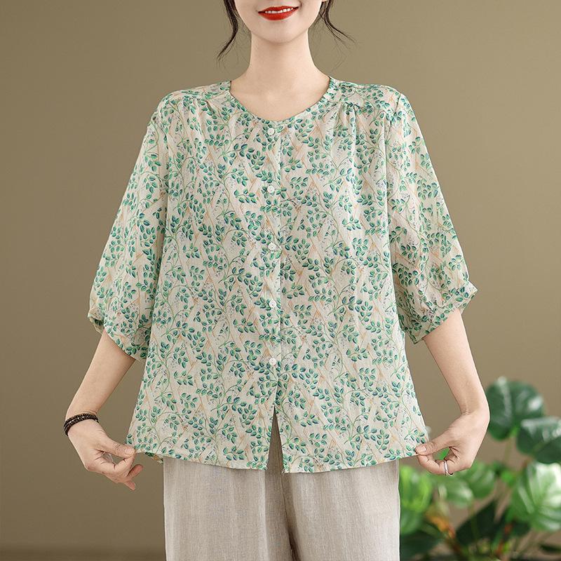 

2025 Korean Style Plus Size Artistic Retro Shirt & Embroidered Linen Casual Pants Set for Women 2XL