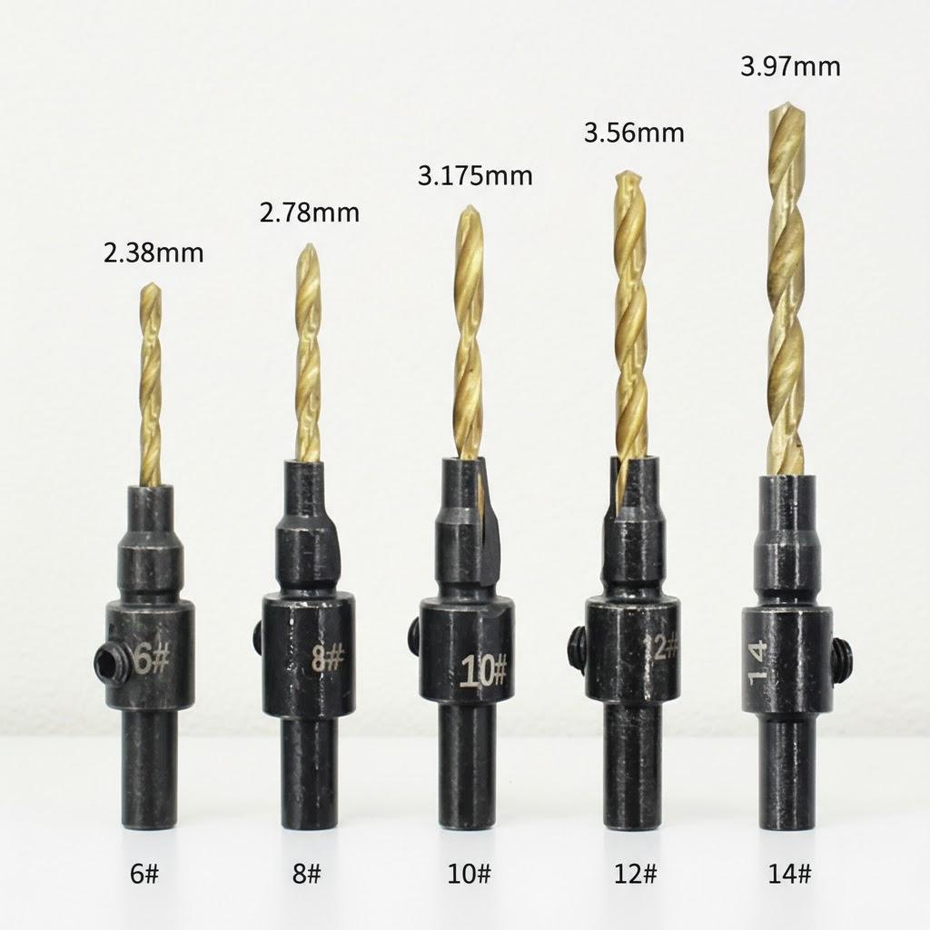 

5PCS Countersunk Woodworking Drill Bit Set for Screw Sizes #6 #8 #10 #12 #14 Drill Guide Tools