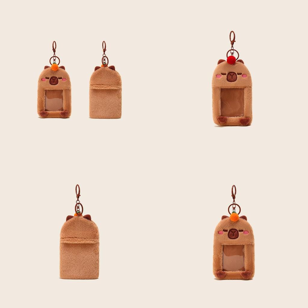 Festive Plush Capybara Keychain Wallet In Red And Orange Colorful Design For Storage Key