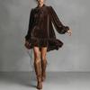 Vintage-Style Loose Long Sleeve Dress: Casual Elegance in Solid Colors for Women