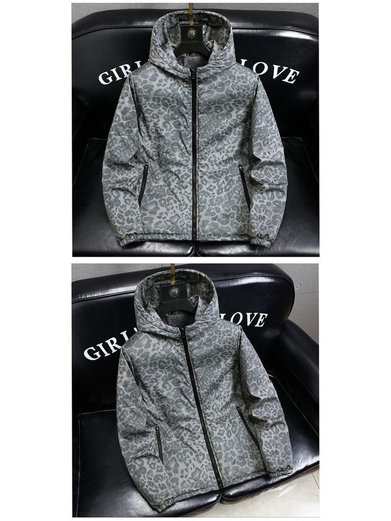 Men's Trendy Camouflage Leopard Print Jacket – Autumn/Winter Velvety Thick Cotton Windbreaker