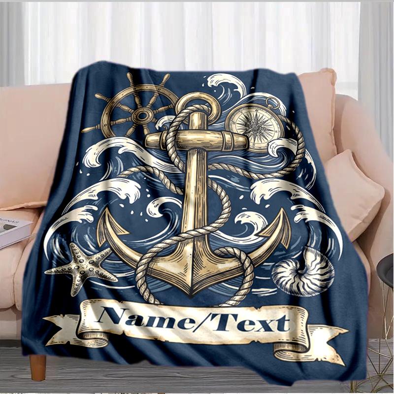1PC Custom Name Nautical Anchor Tattoo Outdooor Flannel Blankets Throw Blanket All-Season Throw Gift Bedspread for Couch, Bed, Camping Holiday Birthda
