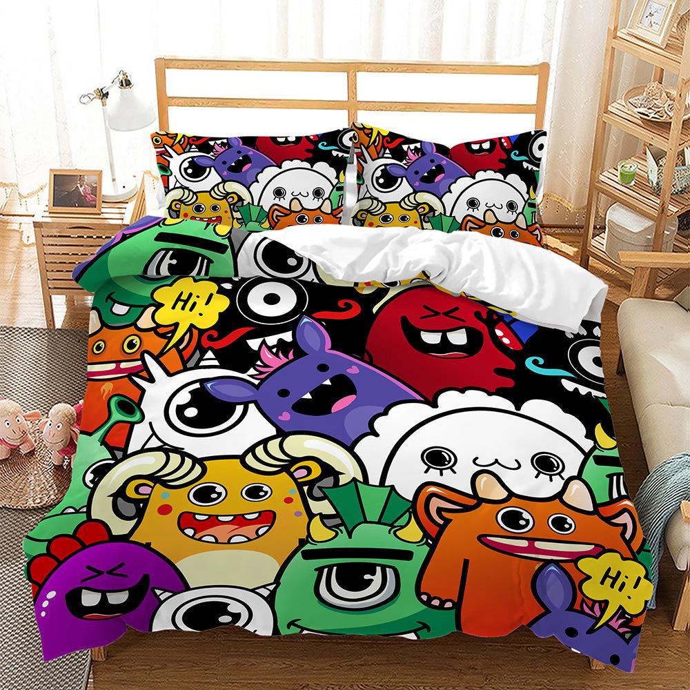 Kit Cartoon Graffiti Monster 3D Digital Printing Bed Three-Piece Set