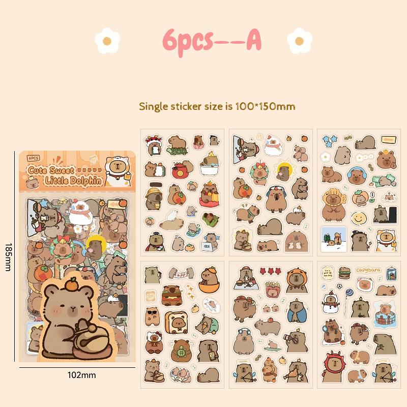 

6 Sheets Cute Capybara Stickers - Transparent Waterproof for School Supplies, Planner & Journal