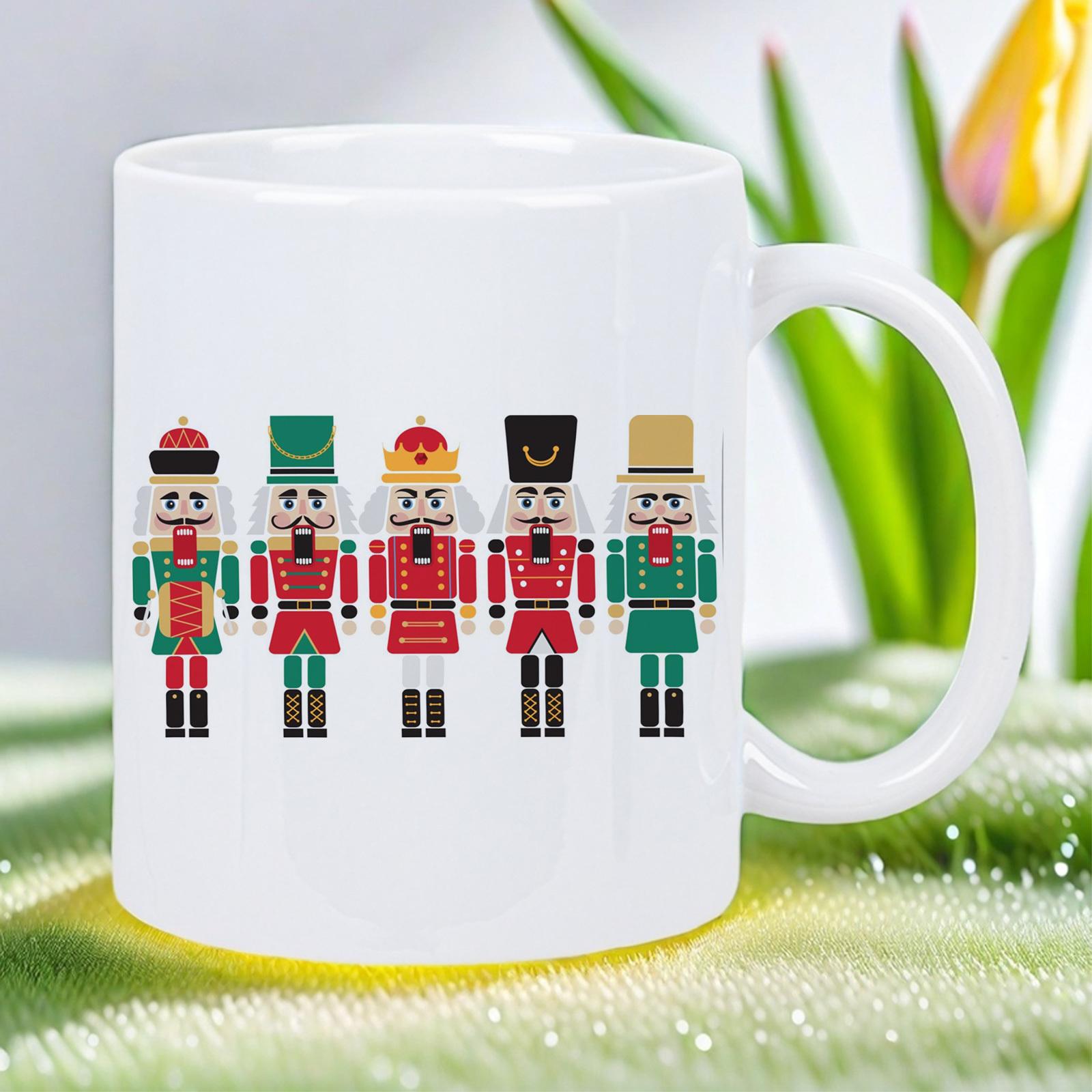 

Festive Nutcracker Ceramic Mug - White Coffee Cup with Green & Golden Nutcracker Soldier Design, Dishwasher Safe (Hand Wash Reco 320ml