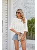 Cardigan Tricotado Feminino Primavera Verão 2025 Gola Redonda Proteção Solar, Acrílico com Renda Transpassado Leve Boho Chic Shrug de Praia