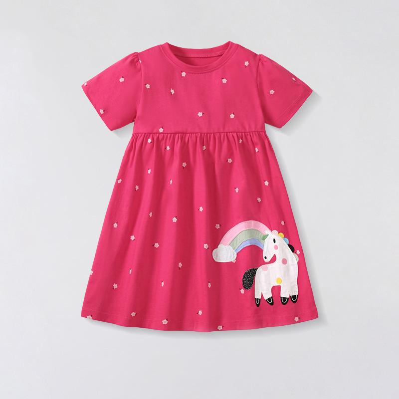 

Summer New Children S Cute Fashion Short-Sleeved Dress Embroidered Animal Girl Princess Dress Children S Clothing 90cm（2Y）