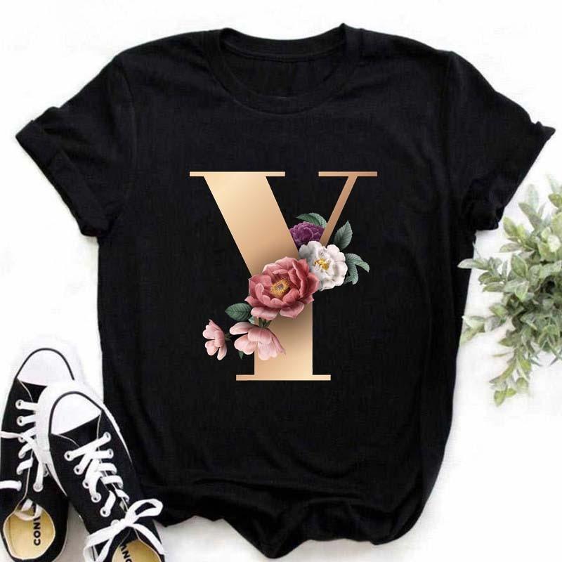 A B C D E Druck T-Shirt für Damen Neues Sommer Paare Liebhaber Damen T-Shirt Harajuku Lässig Schwarze Oberteile T-Shirts